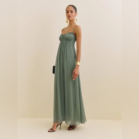 NEW Reformation Cebba Elegant Maxi Dress Green Moss | size 0 - Picture 5 of 15